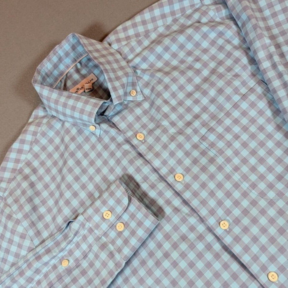 Peter Millar Mens Button‎ Down Shirt Size M Gingham Check Long Sleeve Casual
